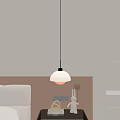 White Shell Shaped Pendant Light Hanging Over Bedroom Nightstand With Pink Wall