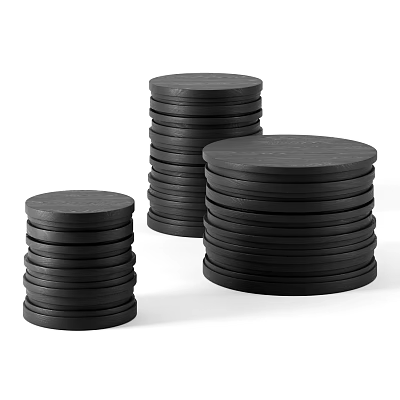 Three Black Round Side Tables With Stacked Design And Various Sizes 3d model
