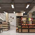 Supermarket Interior With Organized Shelves Fresh Fruits Vegetables Checkout Counter And Products