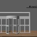 Minotli White Revolving Door With Glass Panels And Wooden Floor Design