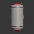 Cylindrical Industrial Tank Equipment With Red Support Structure And Yellow Label