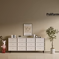 Poliform White Console Side Cabinet with Drawers Small Tree Teddy and Poster on Beige Wall 3d model