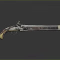 Antique Pistol With Wooden Grip Metal Barrel And Intricate Carvings On Dark Surface