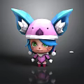Cute Cartoon Character Design With Pink Hat Blue Ears Green Eyes And Pink Outfit