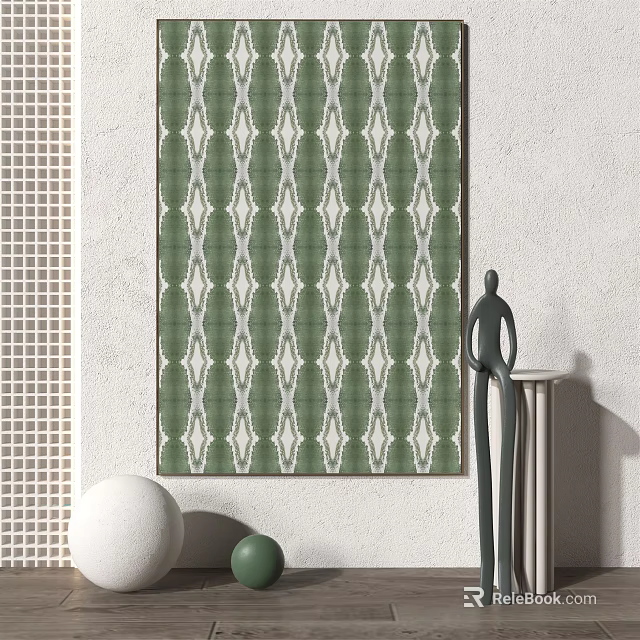 Modern Home Interior With Green White Geometric Pattern Wall Art And Decor 3d model