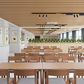 Modern Restaurant Buffet Interior With Wooden Counter Food Displays And Large Windows
