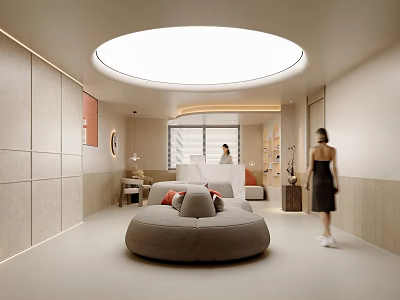 Modern Minimalist Beauty Salon Interior Reception Area With Cozy Seats And Soft Warm Ambient Lighting 3d model
