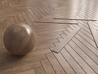 Wooden Parquet Flooring In Room With Decorative Sphere And Planks 3d model