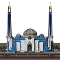 Ancient Architecture Featuring Twin Towers Central Dome And Blue White Exterior