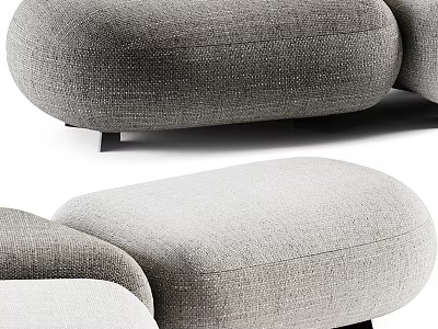 Modern Grey Fabric Ottoman With Round Shape And Black Base Legs Design 3d model
