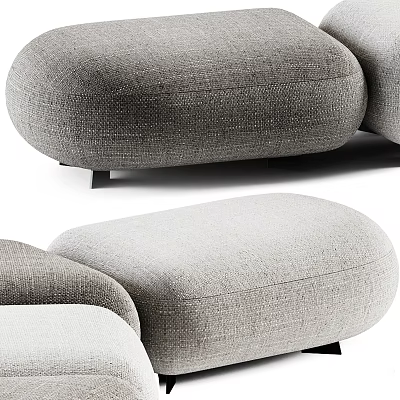 Modern Grey Fabric Ottoman With Round Shape And Black Base Legs Design 3d model