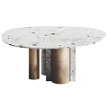 Modern Round Dining Table With Speckled Terrazzo Top And Brass Metal Legs