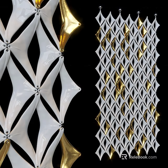 White And Gold Geometric Laser Cut Wall Hangings With Diamond Lattice Pattern 3d model 
