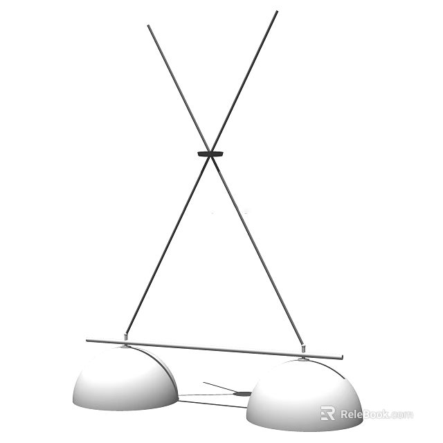 Modern Minimalist Chandelier With Crossed Metal Rods And Two Spherical Shades 3d model 