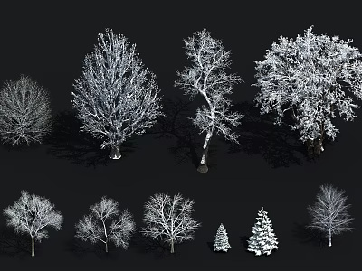 Various Snow Covered Arbor Trees with Different Branch Shapes and Sizes 3d model