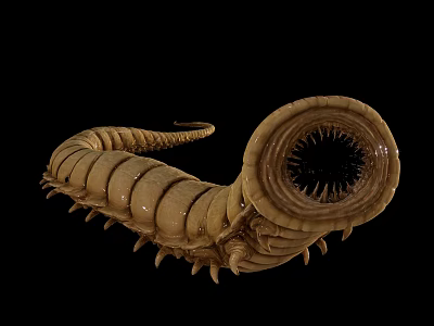 Reconstructed Prehistoric Segmented Creature With Circular Mouthparts And Sharp Spines 3d model