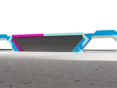 Modern Building Exterior Wall With Geometric Blue And Pink Structural Decorative Panels Design 3d model