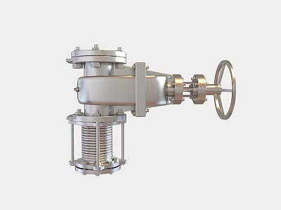 Industrial Metal Valve With Flange Handwheel And Bellows Support Structure 3d model