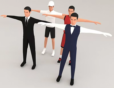 Multiple Game and Movie Characters Stretching Arms With Various Outfits and Styles 3d model