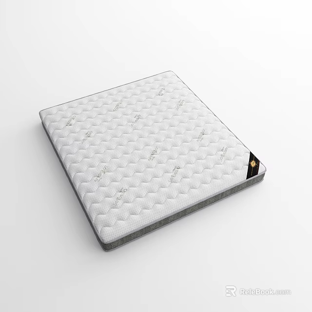 White Mattress With Wavy Pattern And Brand Label For Supportive Sleep 3d model 