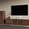 Modern Living Room With Black Flat Screen TV Brown TV Stand And Chest Of Drawers