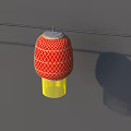 Traditional Red Lantern With White Grid Pattern And Yellow Base For Home Use