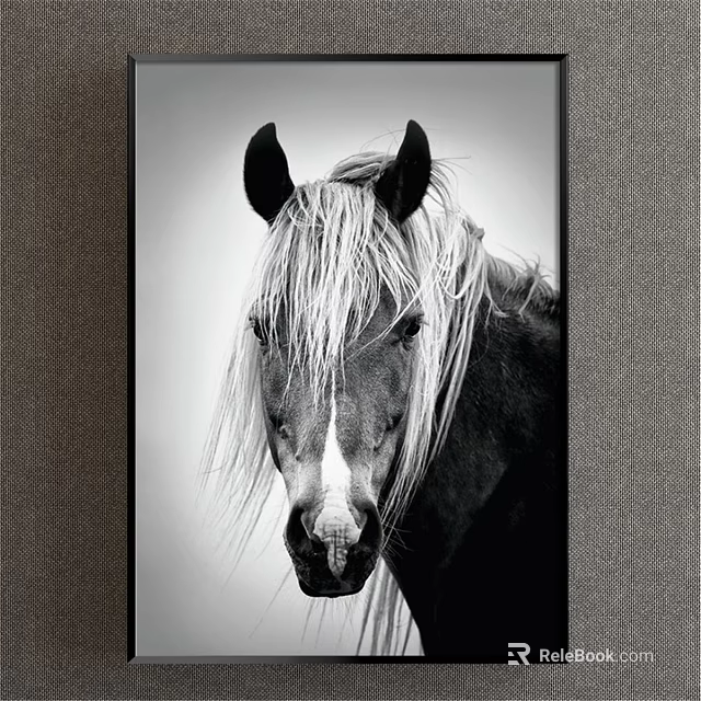 Elegant Black and White Horse Portrait Animal Painting With Detailed Mane For Home Decor 3d model 