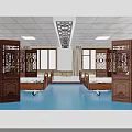 Serene SPA Sauna Room With Wooden Carved Partitions Massage Beds Sunlight And Blue Flooring
