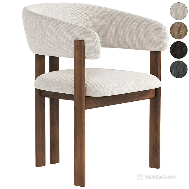 Modern Upholstered Dining Chair With Fabric Seat Wooden Legs And Multiple Color Options 3d model 