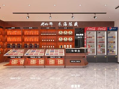 Retail Store Interior With Tobacco Alcohol Shelves Cashier Counter And Beverage Refrigerators 3d model