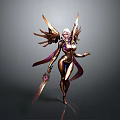 Fantasy Female Character With White Hair Golden Wings Purple Accented Armor And Sword