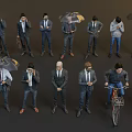 Group of People in Diverse Daily Activities With Umbrellas Phones and Bicycles