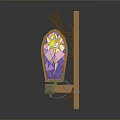 Decorative Wall Mounted Furniture With Stained Glass Panel And Wrought Iron Accents
