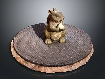 Game and Movie Character Squirrel Holding Nut on Circular Woven Texture Base with Wooden Edge 3d model
