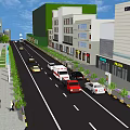 Urban Road Infrastructure With Traffic Lanes Vehicles Sidewalks Green Belts And Buildings
