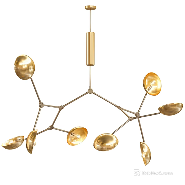 Modern Gold Chandelier With Branched Metal Structure And Multiple Shades 3d model 