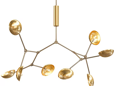 Modern Gold Chandelier With Branched Metal Structure And Multiple Shades 3d model