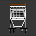 Silver Metal Shopping Cart With Yellow Handle And Four Wheels For Retail Use
