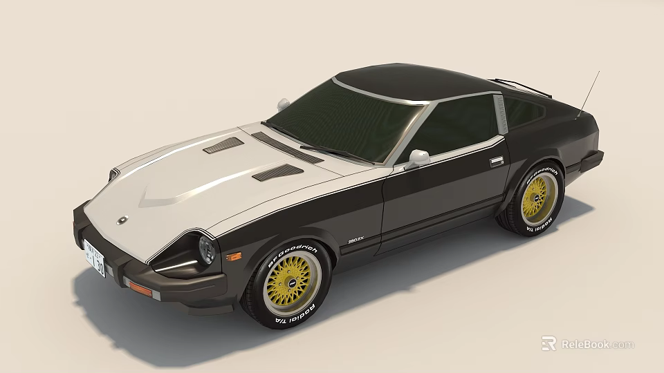 Vintage Two Tone Sports Car With Yellow Rims 3d model 