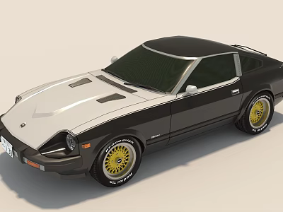 Vintage Two Tone Sports Car With Yellow Rims 3d model