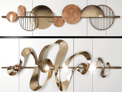 Modern Golden Metal Wall Decor With Geometric Shapes And Curved Design 3d model