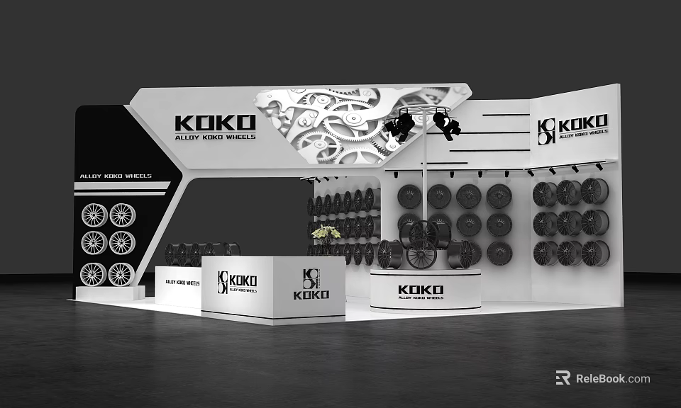 KOKO Exhibition Booth With Gear Design And Dumbbell Display Arrangement 3d model 