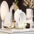 Modern Decorative Ornament Set With Pampas Grass Ceramic Vases Metal Candlesticks And Art Prints