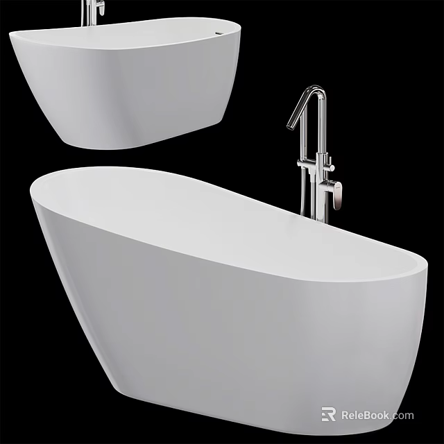 Elegant White Freestanding Bathtub With Modern Chrome Faucet And Sleek Design 3d model 