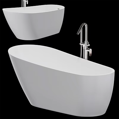 Elegant White Freestanding Bathtub With Modern Chrome Faucet And Sleek Design 3d model