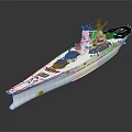 Detailed White Warship With Superstructure Cannons Shiny Hull And Dark Background Reflection