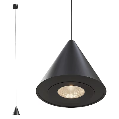 Modern Black Cone Shaped Pendant Light with Sleek Metal Finish and Warm Illumination 3d model