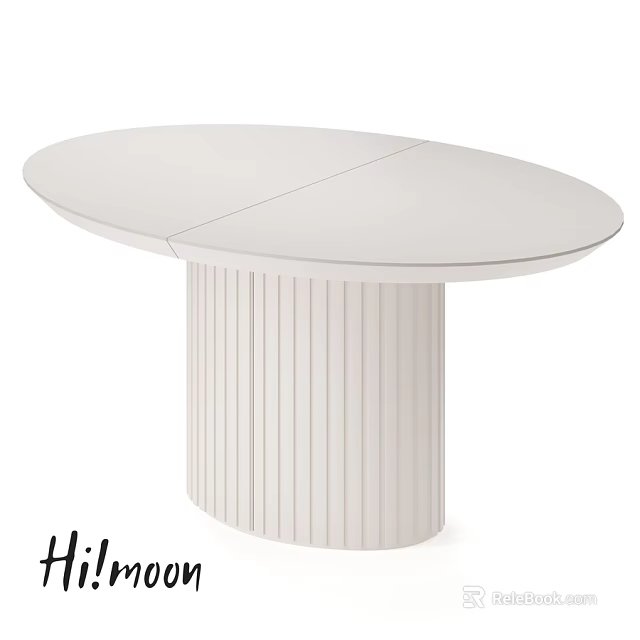 Modern White Oval Dining Table with Fluted Cylindrical Base and Sleek Design 3d model 