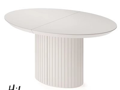 Modern White Oval Dining Table with Fluted Cylindrical Base and Sleek Design 3d model