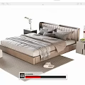 Modern Double Bed with Plush Headboard Soft Bedding and Side Nightstands on Rug